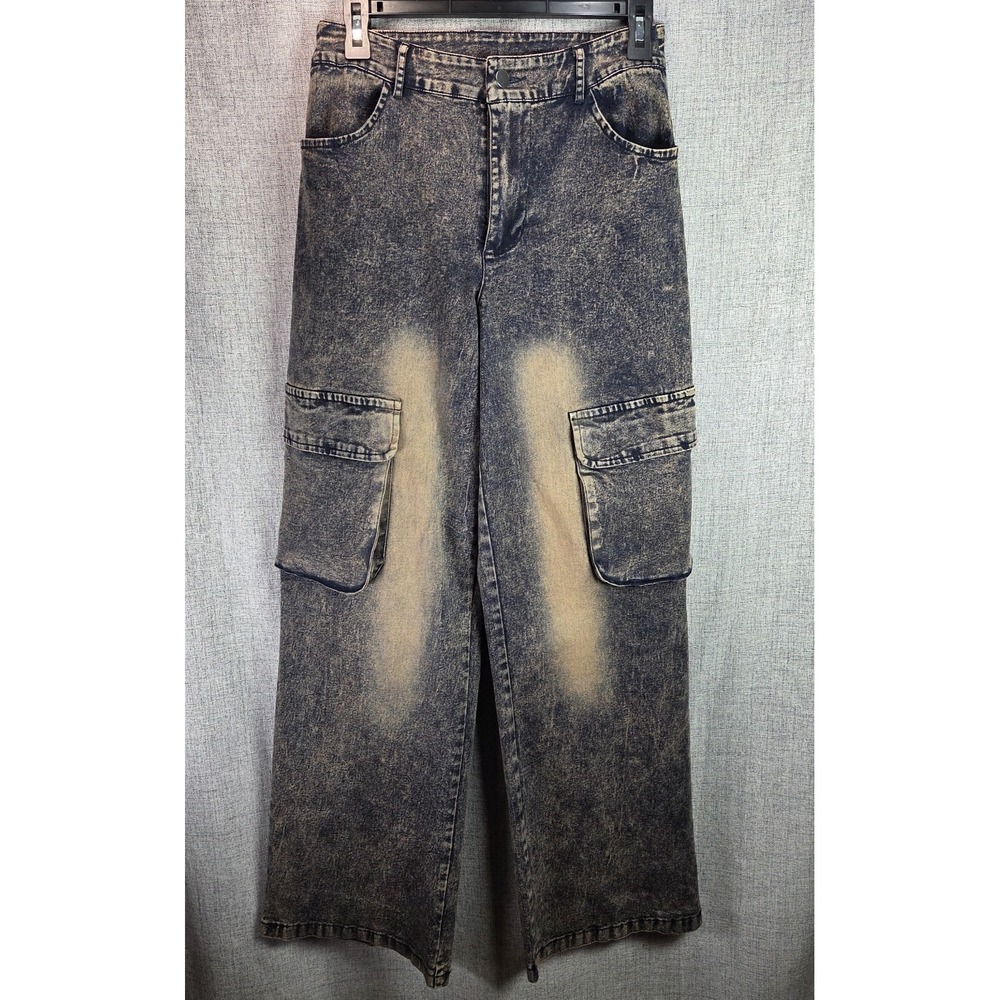 Hot & Delicious Y2K Wide Leg Cargo Stretch Denim Jeans Women's Small Grunge Goth